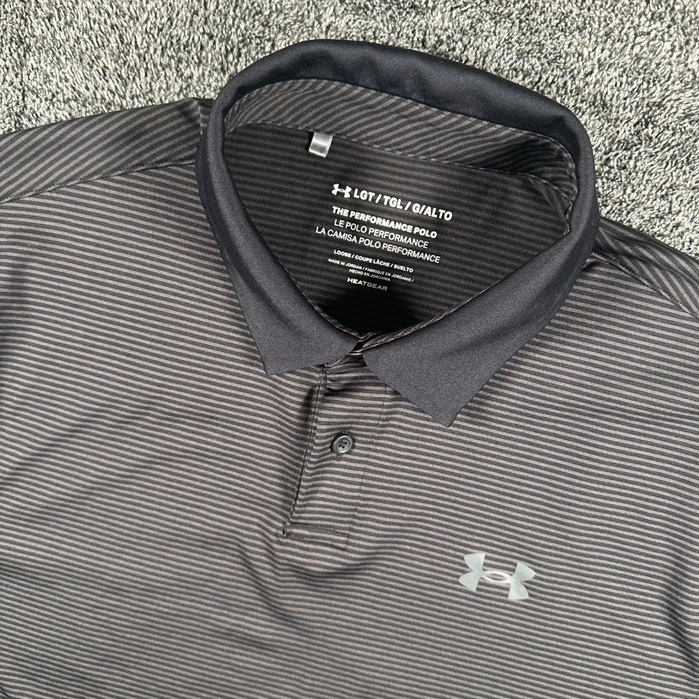 Under Armour Polo Shirt Mens Large The Performance Polo Grey Striped HeatGear